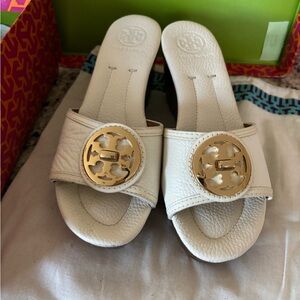 Women's Tory Burch White Selma Mid Wedge Slides